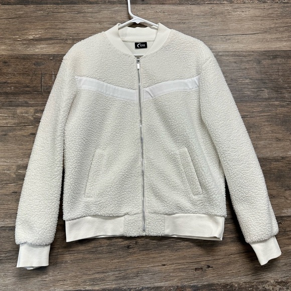 ZYIA White Plush Bomber Jacket with Ribbed Cuffs - Picture 1 of 7